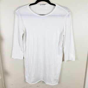 Raey Solid White 3/4 Sleeve Cotton Basic Shirt Top
